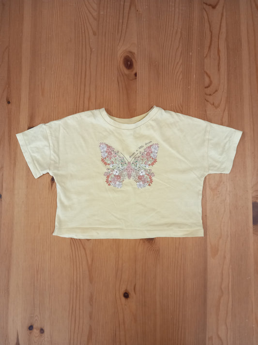 Yellow Floral Butterfly Oversized Shorter/Cropped T-Shirt - Girls 2-3 years - TU