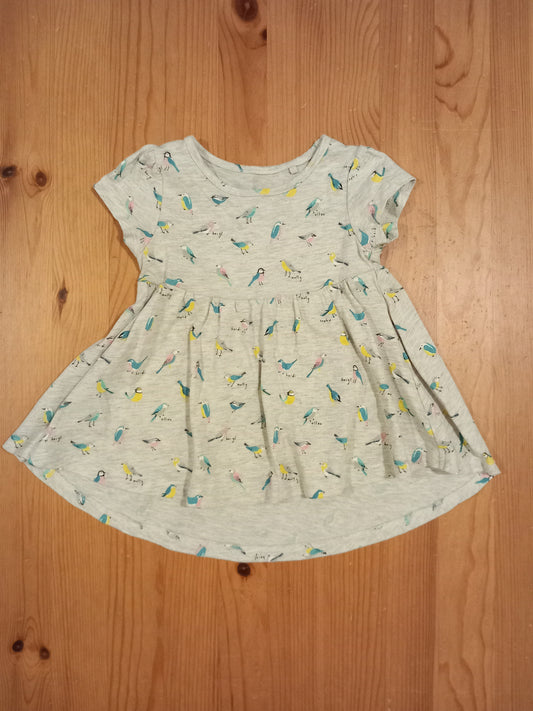 Grey Short Sleeve Birds Dress - Girls 6-9 months - Next