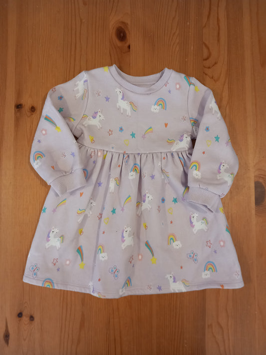 Lilac Long Sleeve Unicorns & Rainbows Dress - Girls 2-3 years - F&F