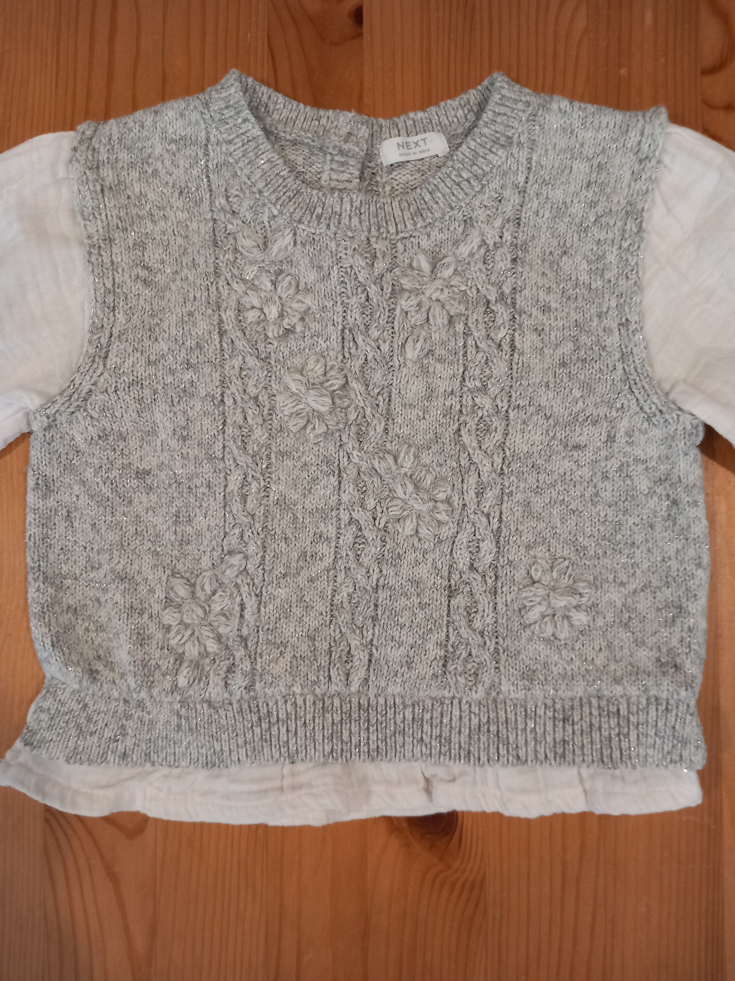 Grey Glittery Knitted Style Jumper With Feature Sleeves - Girls 2-3 years - Next