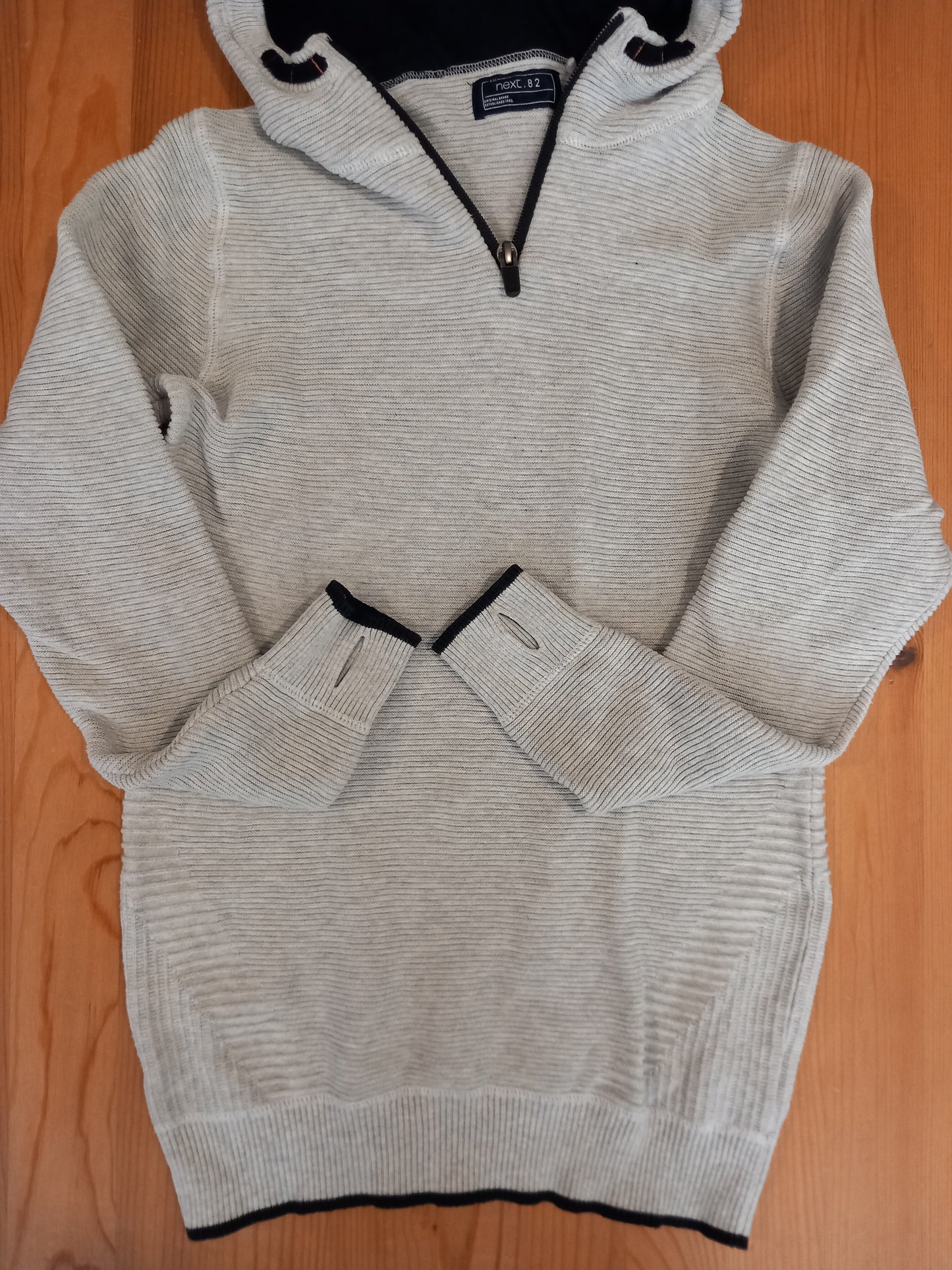 Grey Ribbed Hoodie With Thumb Holes - Boys 11 years - Next