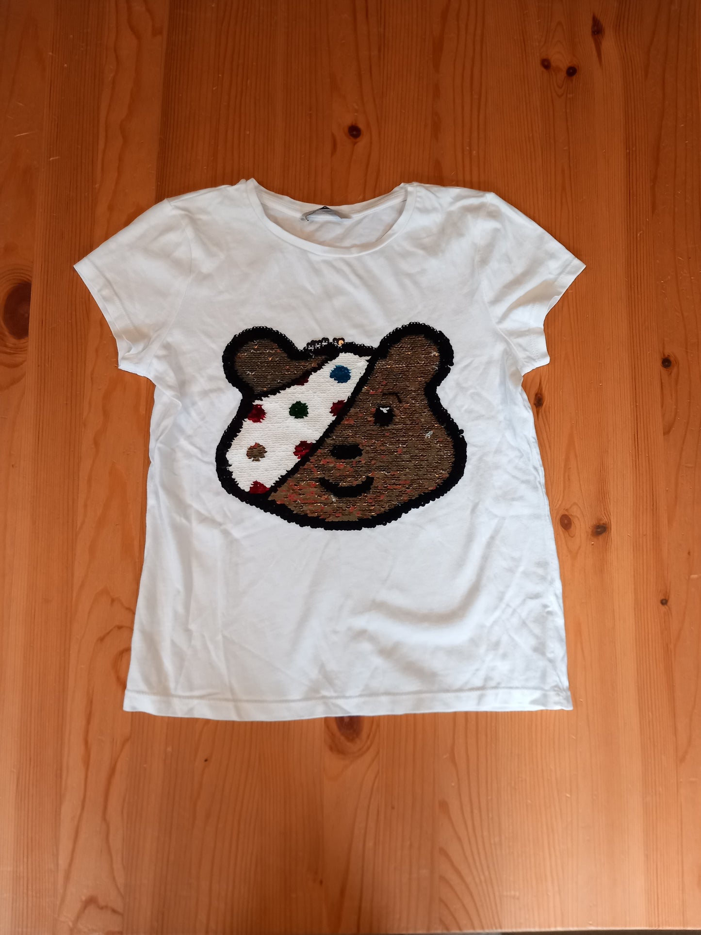 White Pudsey Bear Flip Sequin T-Shirt - Girls 10-11 years - George