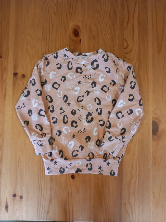 Handmade Light Pink Animal Print & Stars Long Sleeve Top/Sweatshirt - Girls 3-4 years - Popsy & Mama