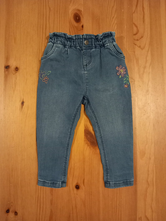 Floral Jeans With Elasticated Waistband - Girls 12-18 months - TU