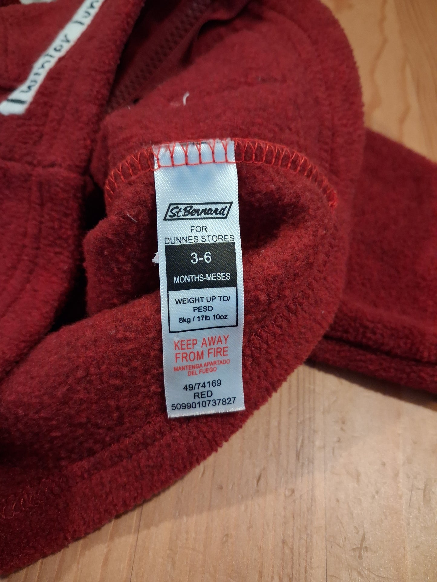 Dark Red 'Winter Fun' Fleece Hoodie - Boys 3-6 months - St Bernard For Dunnes Stores