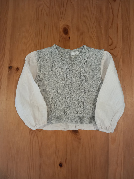 Grey Glittery Knitted Style Jumper With Feature Sleeves - Girls 2-3 years - Next