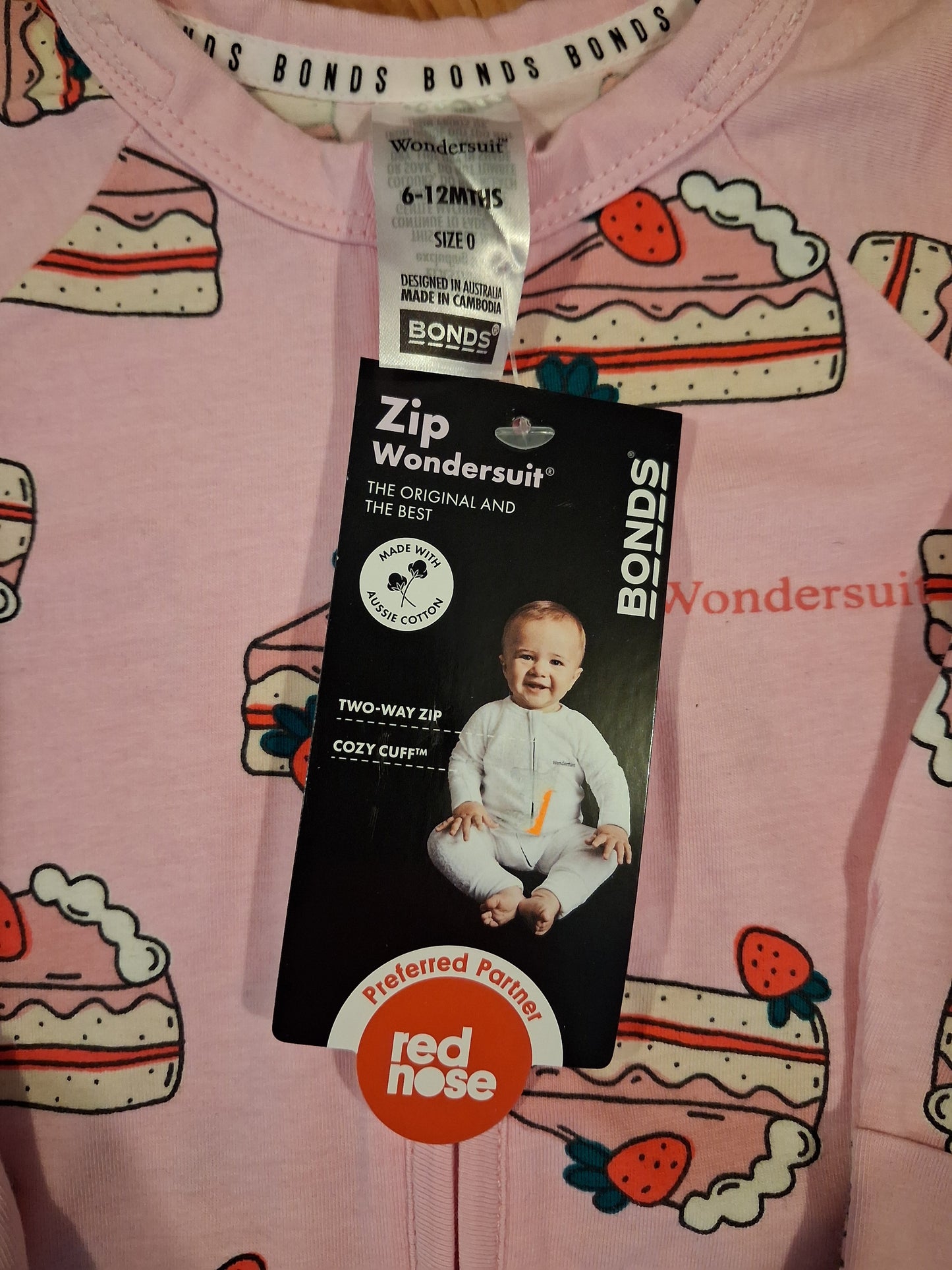 Pink Cakes Zip Wondersuit - Girls 6-12 months - Bonds