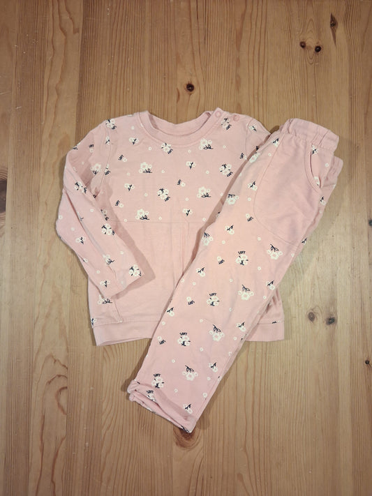 Light Pink Floral Joggers & Lightweight Sweatshirt Set - Girls 2-3 years - So Cute