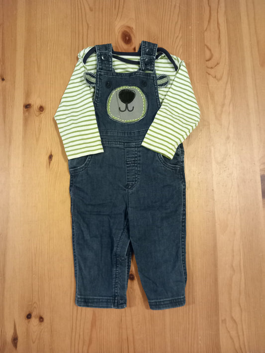 Denim Bear Dungarees & Striped Long Sleeve Top - Boys 9-12 months - M&S
