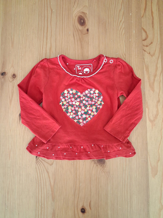Red Flower Heart Long Sleeve Top - Girls 6-9 months - TU