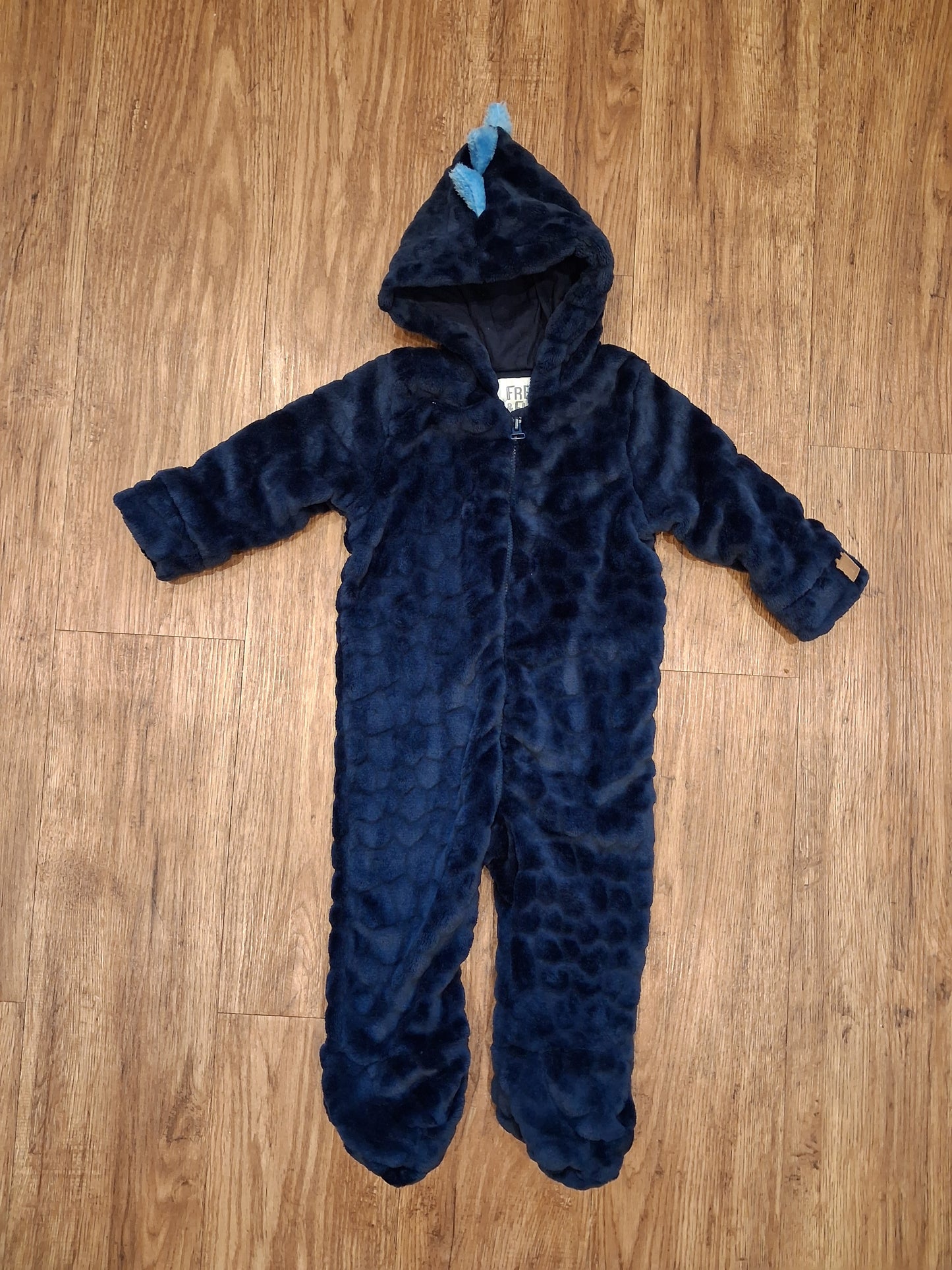 Navy Furry Pramsuit With Dinosaur Spikes - Boys 6-9 months - F&F