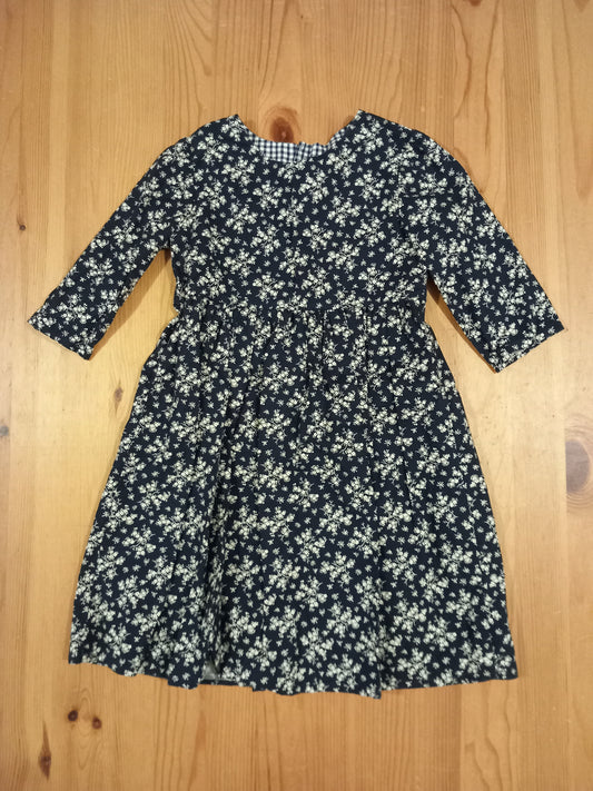 Handmade Navy Floral Long Sleeve Dress - Girls 4-5 years - Winnie Woo Handmade Childrenswear