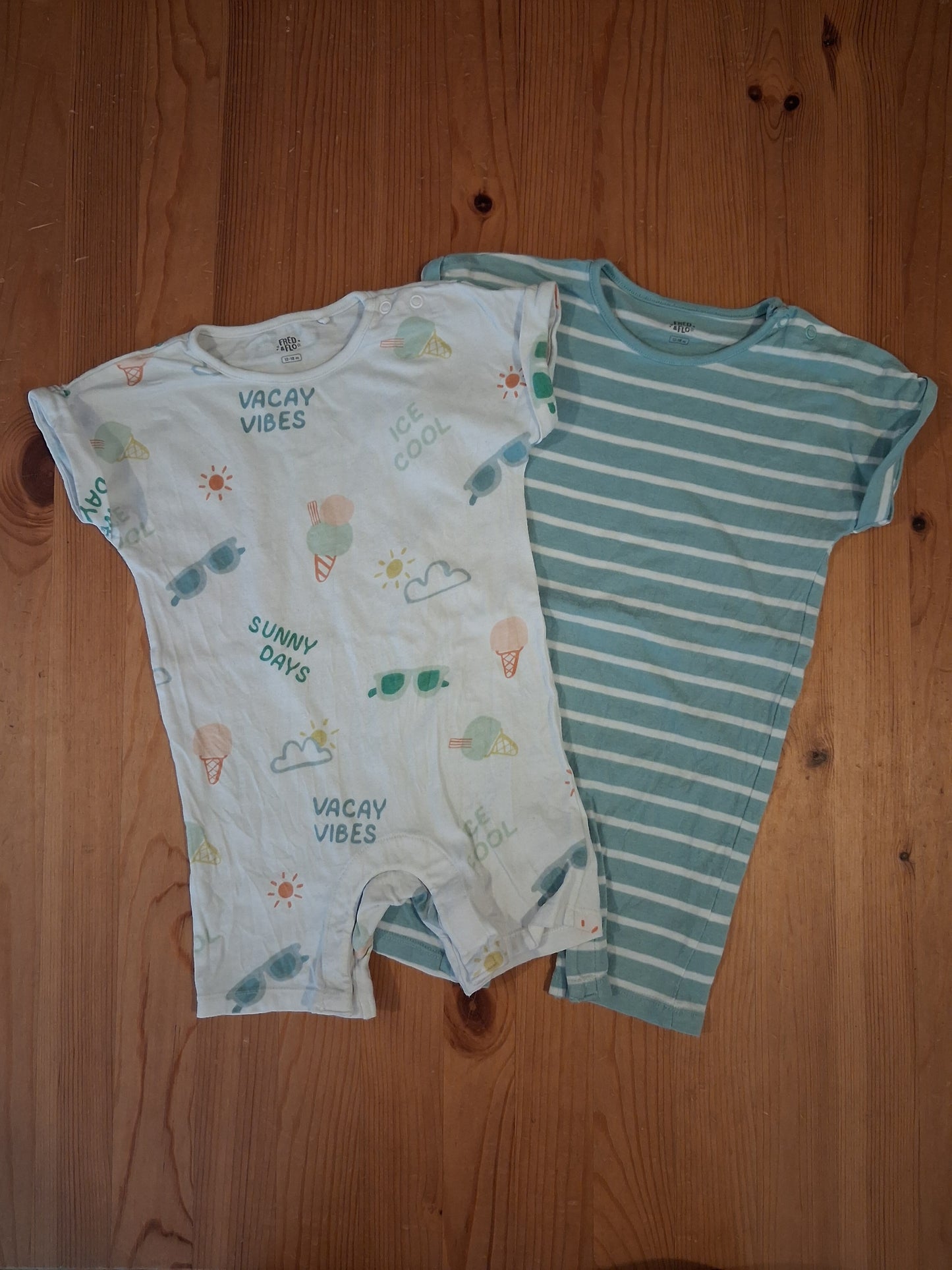 2 x Rompers (Striped & Summer) - Boys 12-18 months - F&F