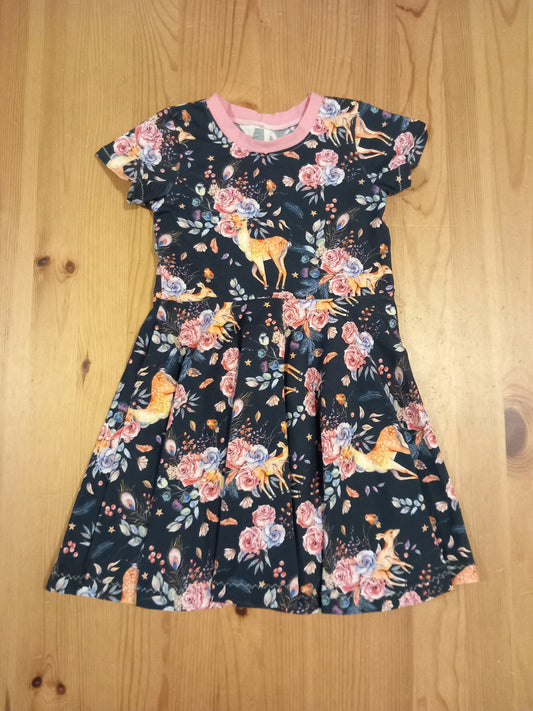 Handmade Deer & Flowers Short Sleeve Dress - Girls 3-4 years - Bebè Collection