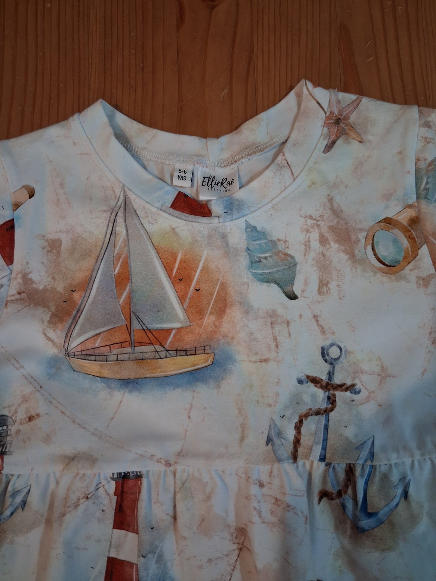 Handmade Nautical Short Sleeve Dress - Girls 5-6 years - Ellie Rae Clothing