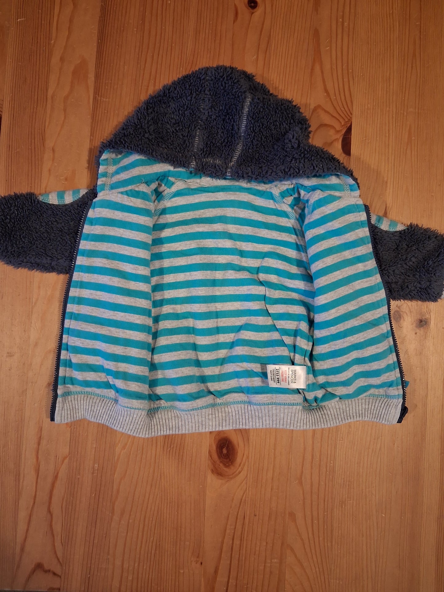 Furry Grey Lined Jacket/Hoodie - Boys 3-6 months - M&S