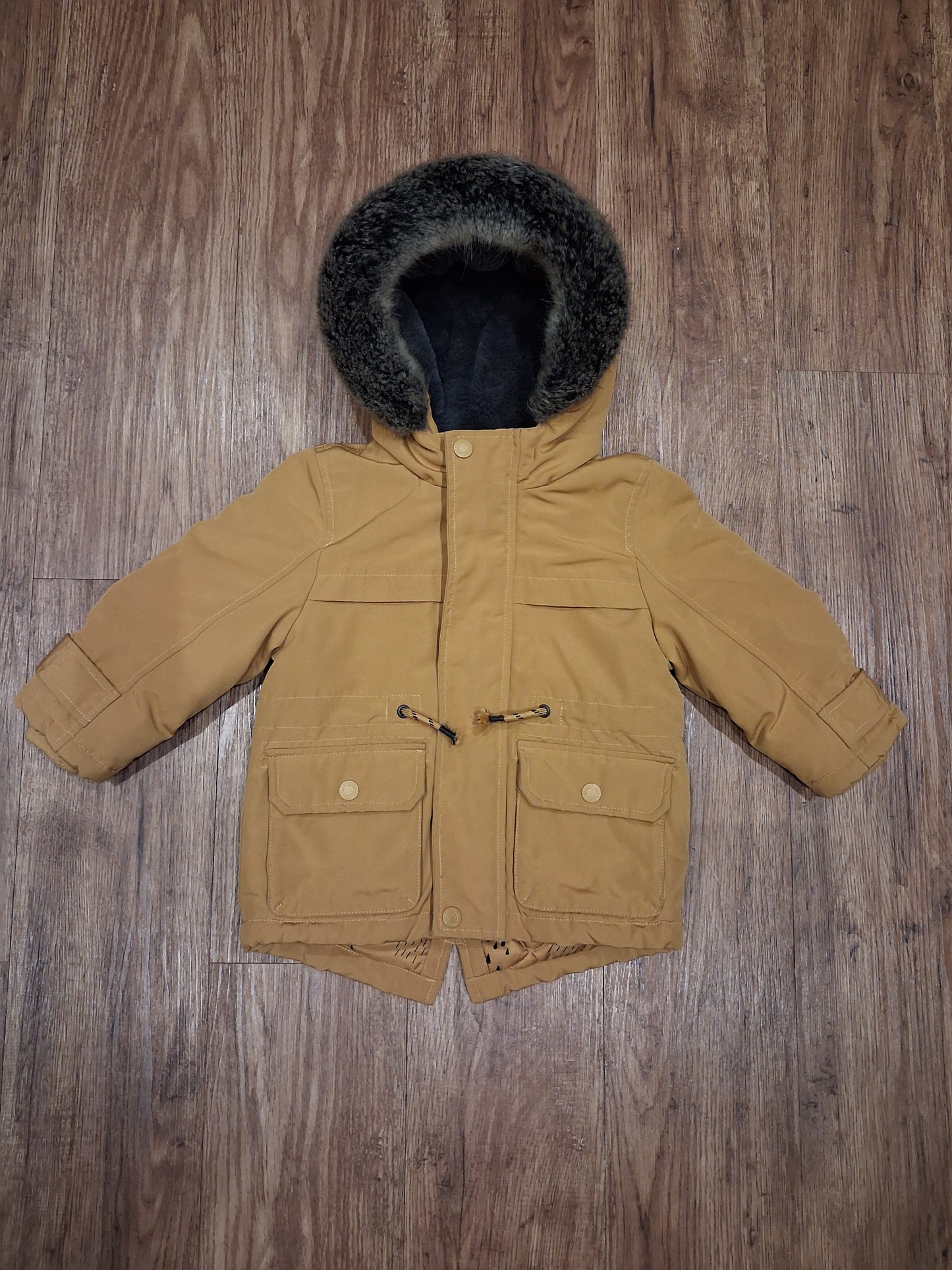 Mustard Coat With Furry Hood - Boys 12-18 months - George