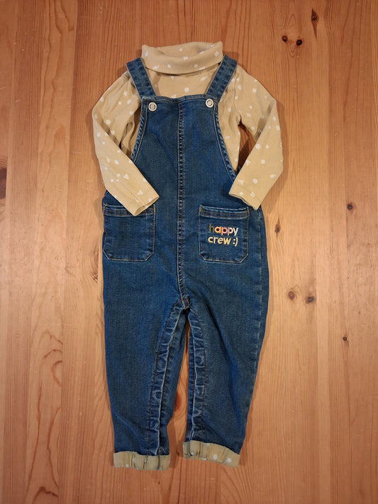 'Happy Crew' Dungarees & Ribbed Bodysuit Set - Boys 18-24 months - Primark