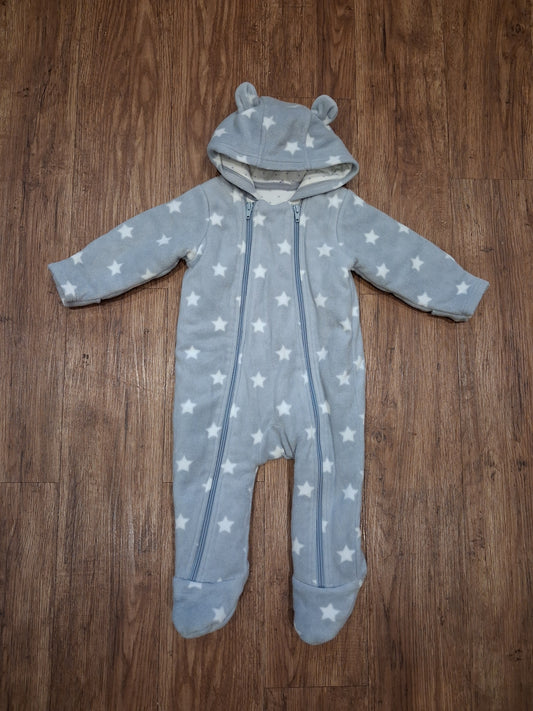 Lined Light Grey Stars Furry Pramsuit With Foldover Cuffs - Unisex 6-9 months - M&S