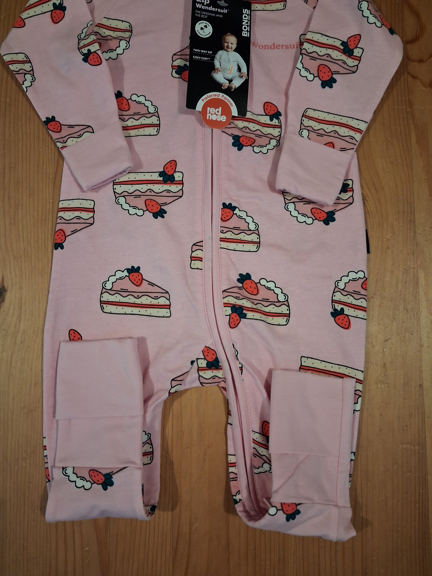 Pink Cakes Zip Wondersuit - Girls 6-12 months - Bonds