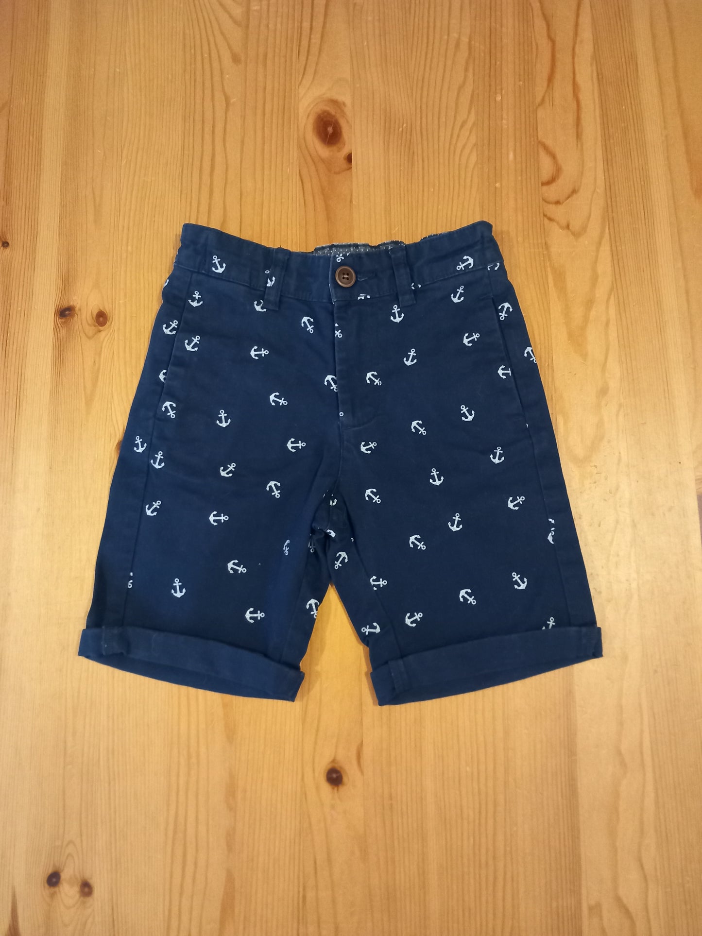 Navy Anchors Chino Style Shorts With Adjustable Waistband - Boys 7 years - Matalan