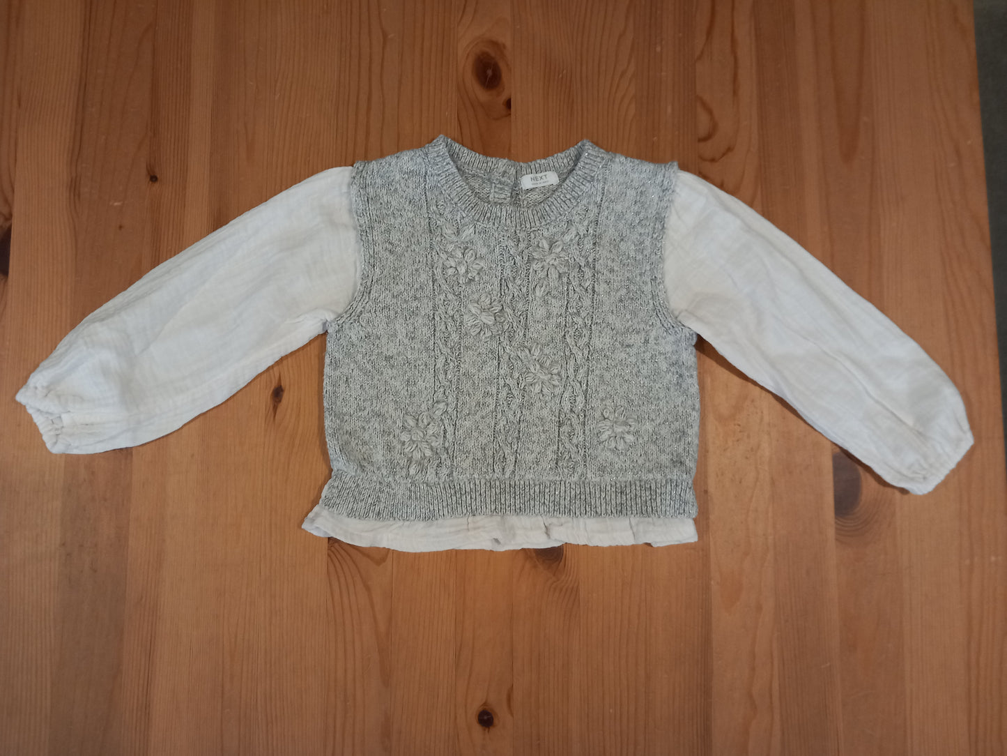 Grey Glittery Knitted Style Jumper With Feature Sleeves - Girls 2-3 years - Next