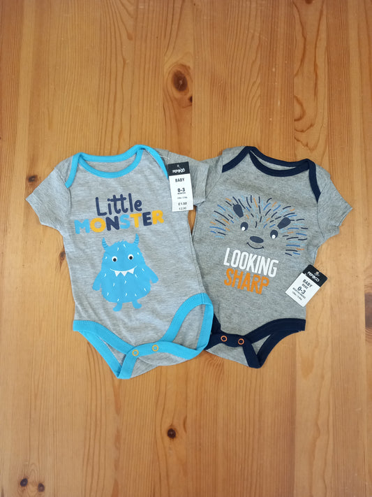 2 x Short Sleeve Bodysuits (BNWT) - Boys 0-3 months - Pep & Co