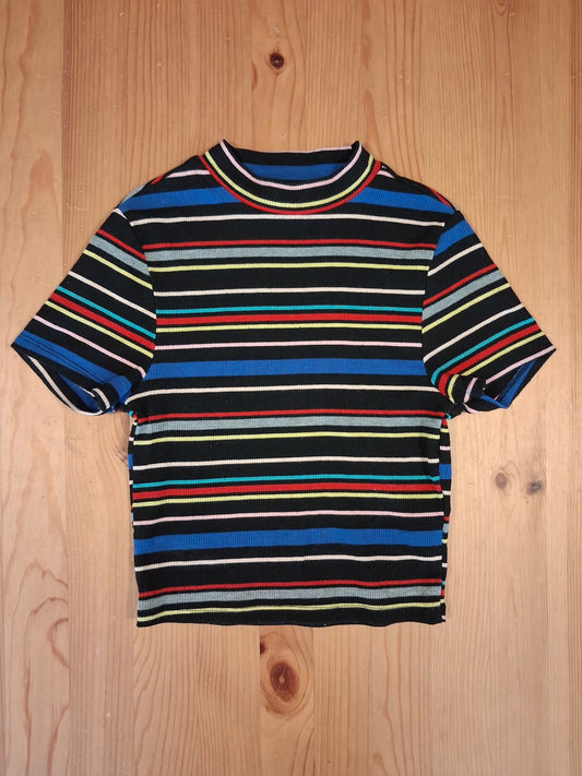 Striped Ribbed Shorter Length/Cropped T-Shirt - Girls 10-11 years - New Look