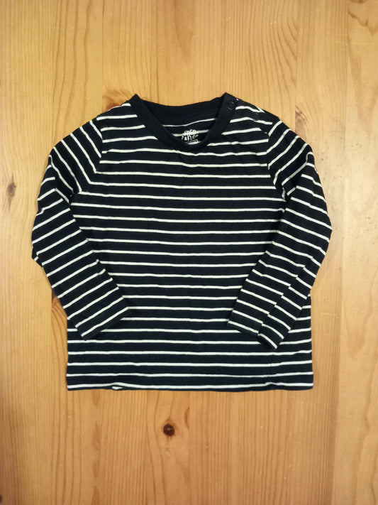 Navy & White Striped Long Sleeve Top - Boys 9-12 months - F&F