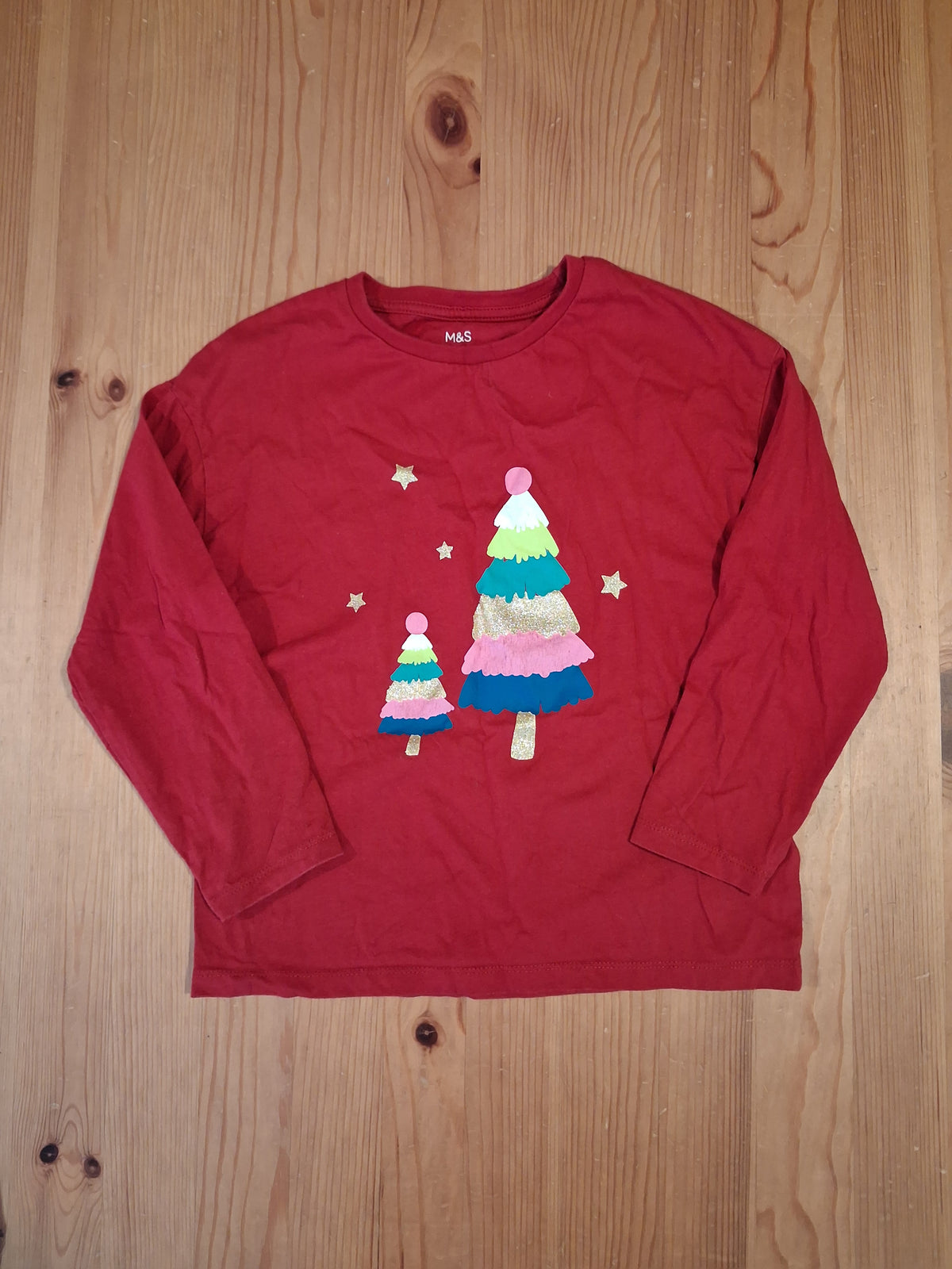 Red Glittery Christmas Tree Top - Girls 6-7 years - M&S