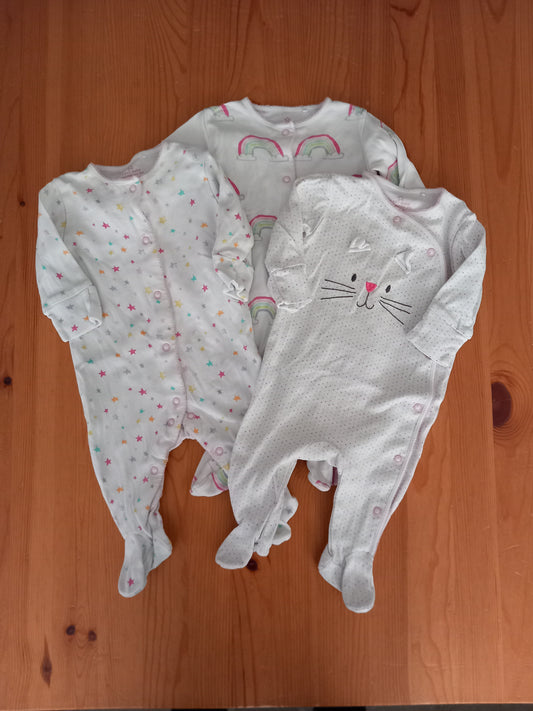 3 x Colourful Sleepsuits - Girls up to 3 months - Next