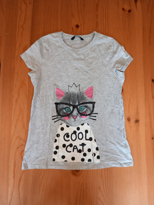 Grey 'Cool Cat' T-Shirt - Girls 10-11 years - George