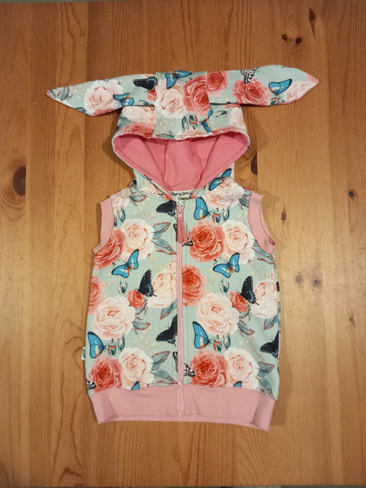 Handmade Floral Sleeveless Hoodie/Gilet With Ears - Girls 2-3 years - Mary Jane Clothing