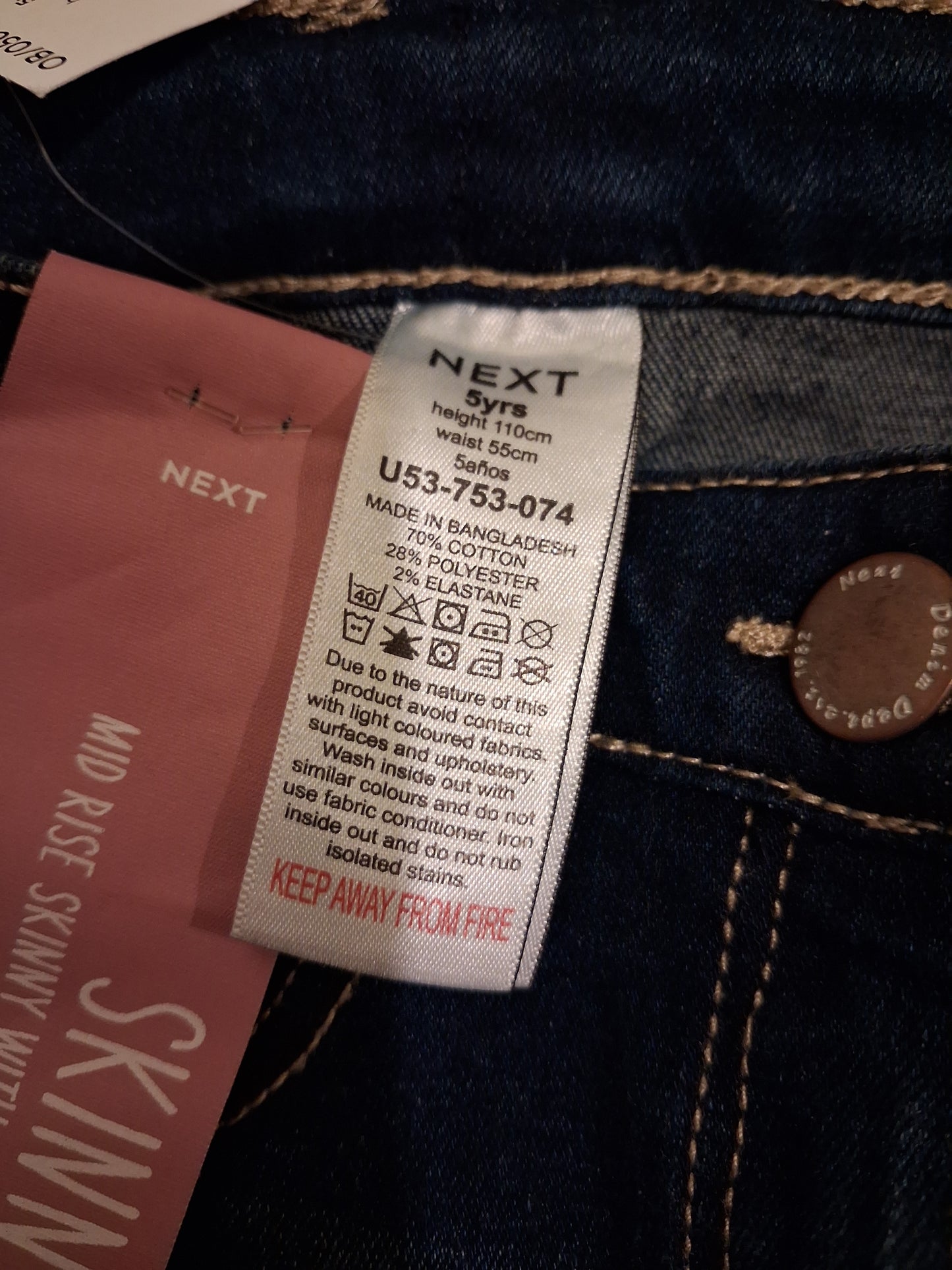 Navy Skinny Jeans With Adjustable Waistband (BNWT) - Girls 5 years - Next