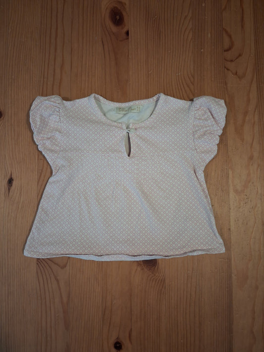 Light Pink Patterned Shorter Length/Cropped Short Sleeve Top - Girls 12-18 months - Toffee Moon