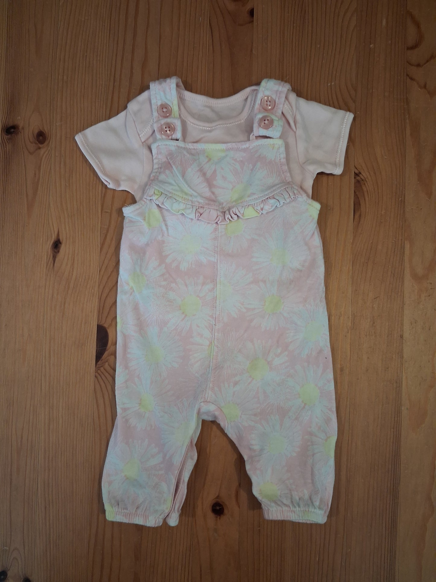 Light Pink Floral Dungarees & Short Sleeve Bodysuit Set - Girls 0-3 months - George