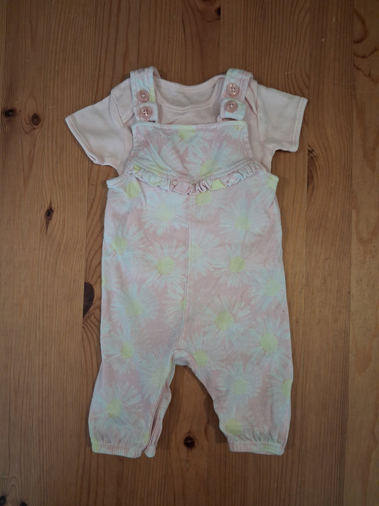 Light Pink Floral Dungarees & Short Sleeve Bodysuit Set - Girls 0-3 months - George