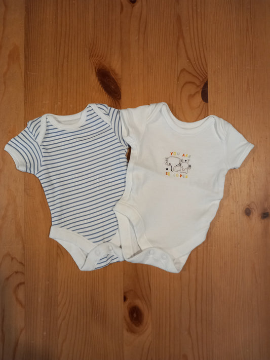 2 x Short Sleeve Bodysuits - Boys Tiny Baby - George