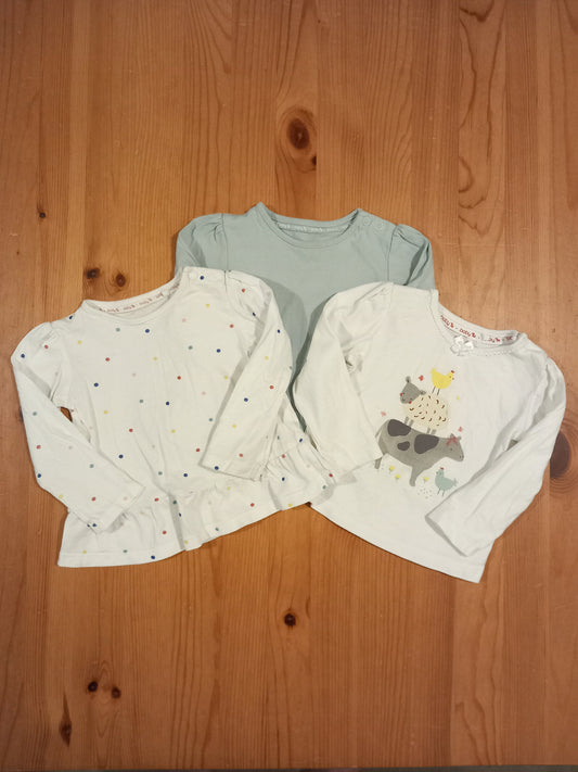 3 x Long Sleeve Tops - Girls 6-9 months - TU
