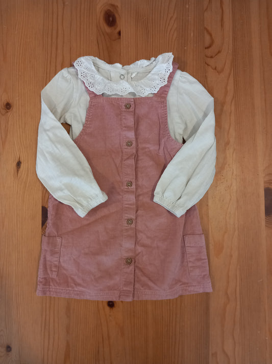 Pink Corduroy Pinafore Dress & Long Sleeve Bodysuit Set - Girls 12-18 months - TU