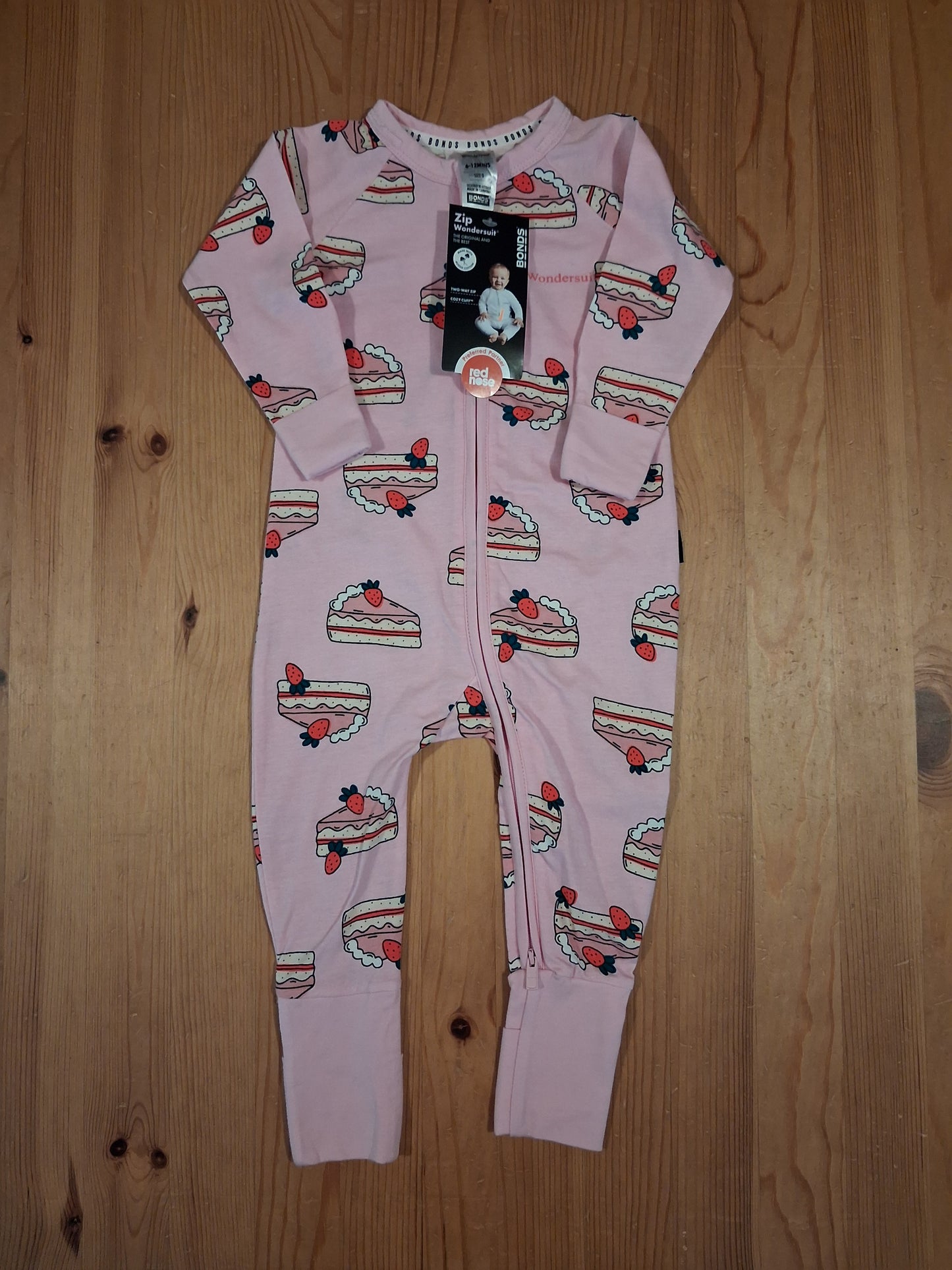 Pink Cakes Zip Wondersuit - Girls 6-12 months - Bonds