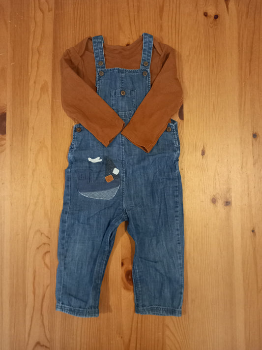 Denim Boat Dungarees & Long Sleeve Bodysuit Set - Boys 12-18 months - M&S