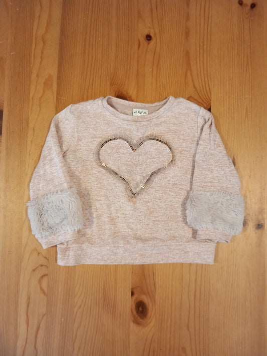 Light Pink Textured Long Sleeve Heart Top - Girls 18-24 months - F&F