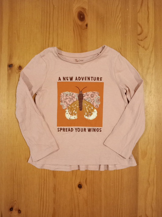 Pink Long Sleeve Sequined Butterfly Top - Girls 4-5 years - TU