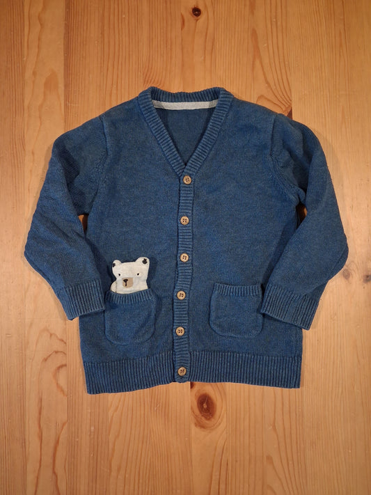 Blue Teddy In Pocket Cardigan - Unisex 2-3 years - Mothercare