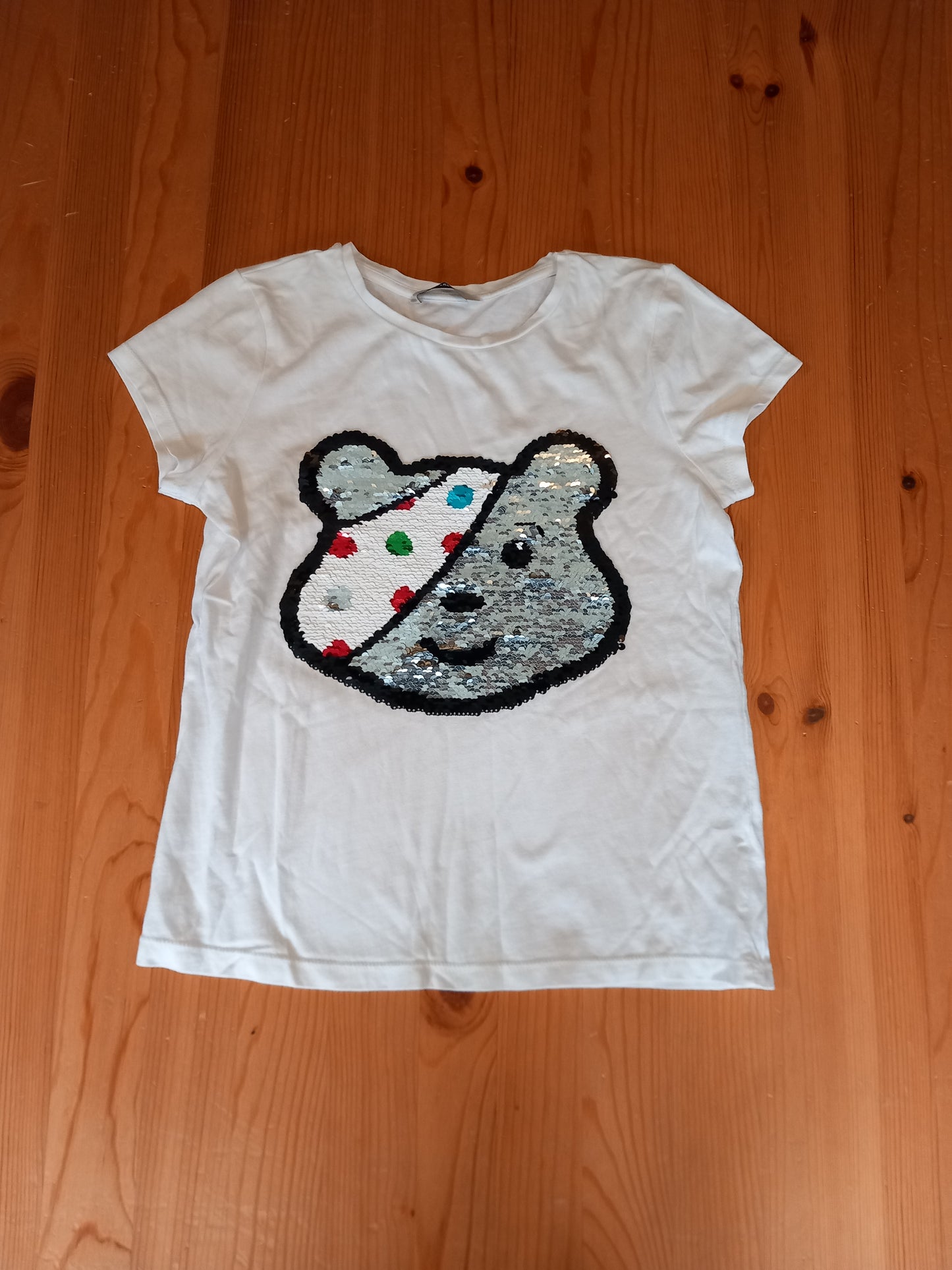 White Pudsey Bear Flip Sequin T-Shirt - Girls 10-11 years - George