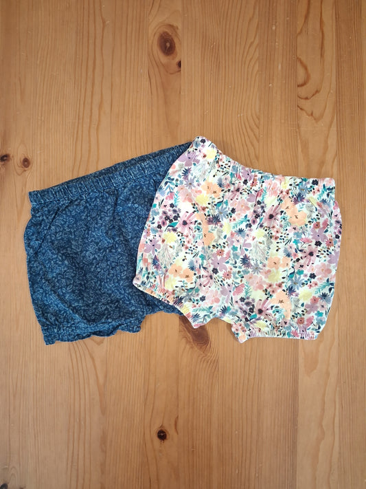 2 x Pairs Of Shorts (Navy Corduroy & Flowers) - Girls 12-18 months - TU