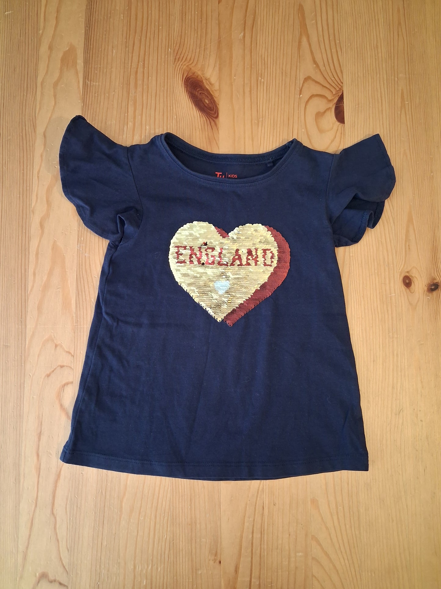 Navy Flip Sequin 'England' T-Shirt With Feature Sleeves - Girls 3 years - TU
