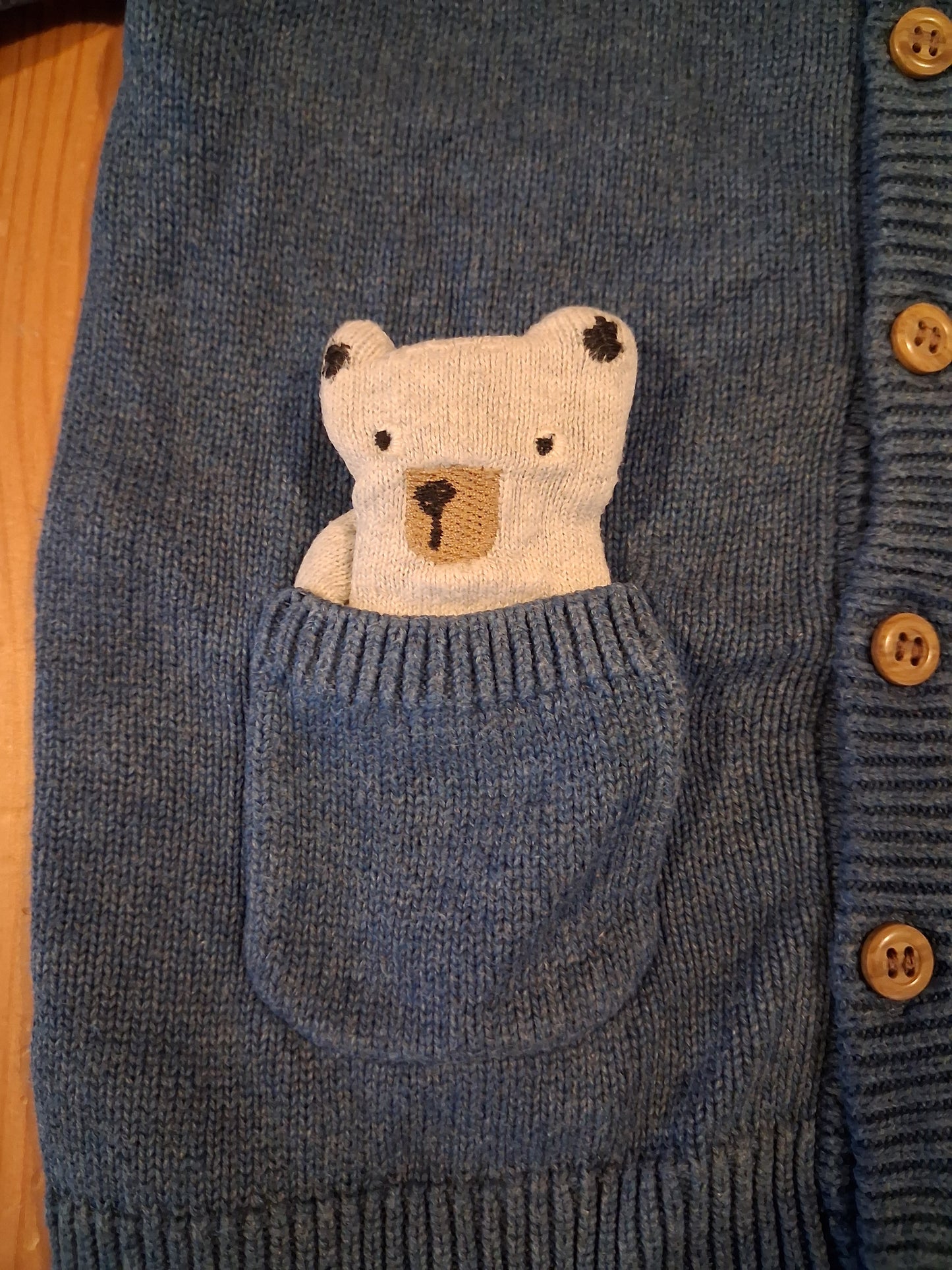 Blue Teddy In Pocket Cardigan - Unisex 2-3 years - Mothercare