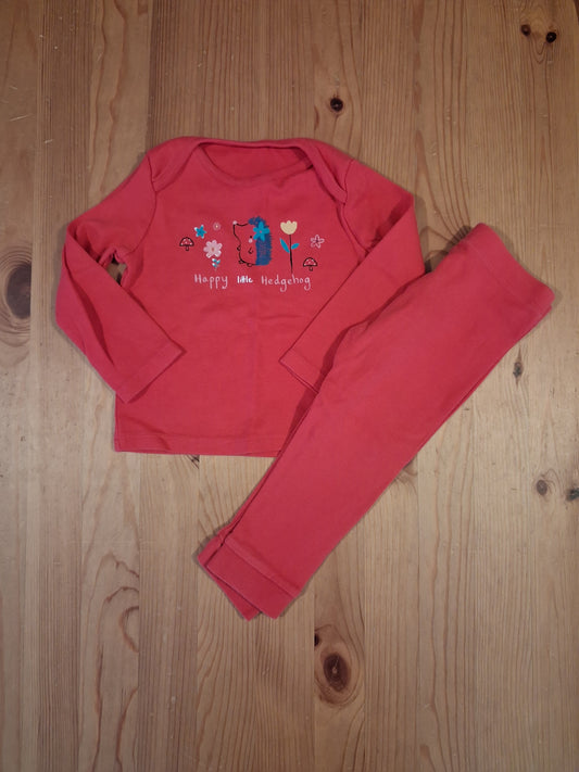 Pink 'Happy Little Hedgehog' Long Sleeve Pyjamas - Girls 12-18 months - F&F
